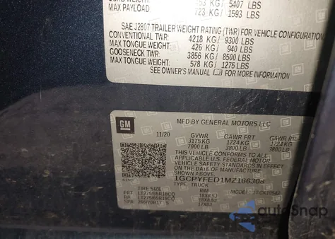 2021 Chevrolet Silverado 1500 4Wd Short Bed Lt Trail Boss from USA, damaged, VIN 1GCPYFED1MZ166308